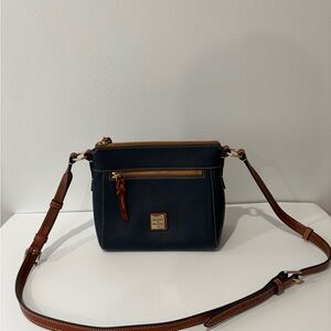 Dooney & Bourke Navy Leather Crossbody with Brown Trim and Gold Hardware